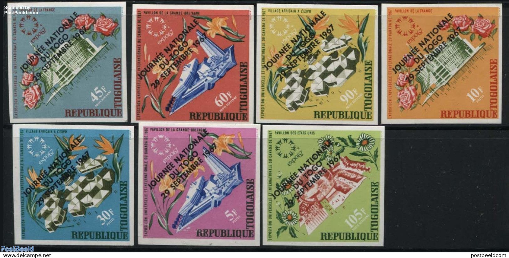 Togo 1967 National Day 7v Imperforated, Mint NH, Nature - Flowers & Plants - Togo (1960-...)