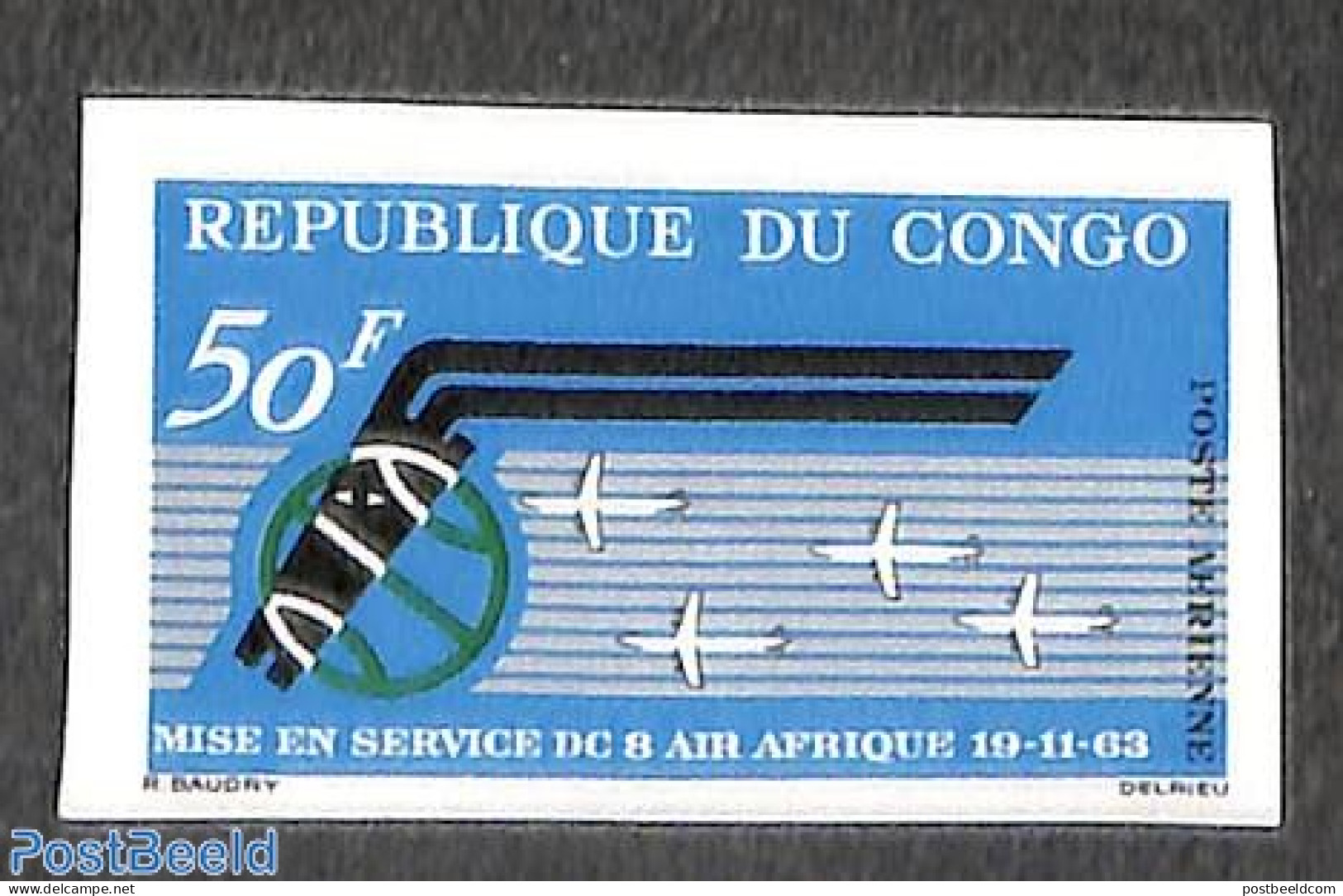 Congo Republic 1963 Air Afrique 1v, Imperforated, Mint NH, Transport - Aircraft & Aviation - Avions