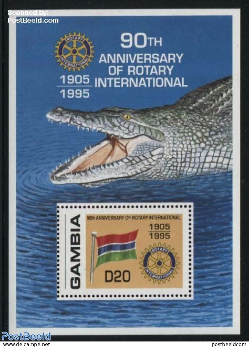 Gambia 1995 90 Years Rotary S/s, Mint NH, History - Nature - Various - Flags - Crocodiles - Rotary - Rotary, Lions Club