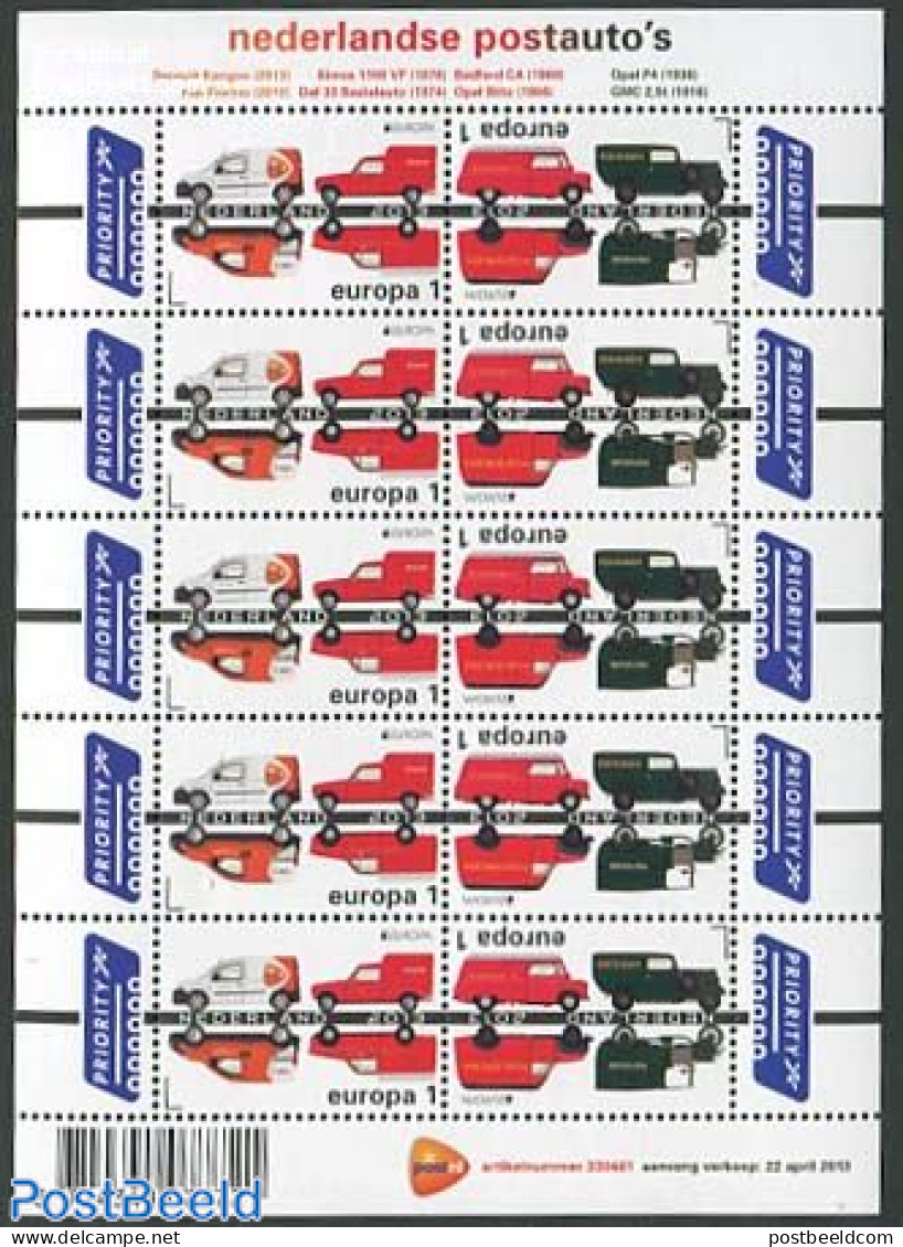 Netherlands 2013 Europa, Postal Transport M/s, Mint NH, History - Transport - Europa (cept) - Post - Automobiles - Nuovi