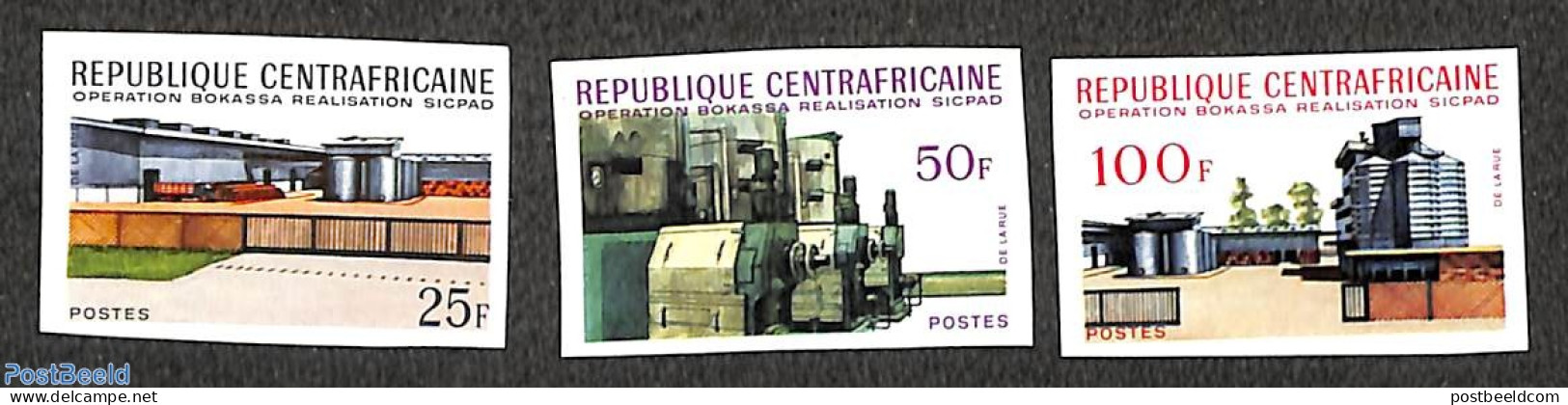 Central Africa 1970 Operation Bokassa 3v, Imperforated, Mint NH, Various - Industry - Fabrieken En Industrieën