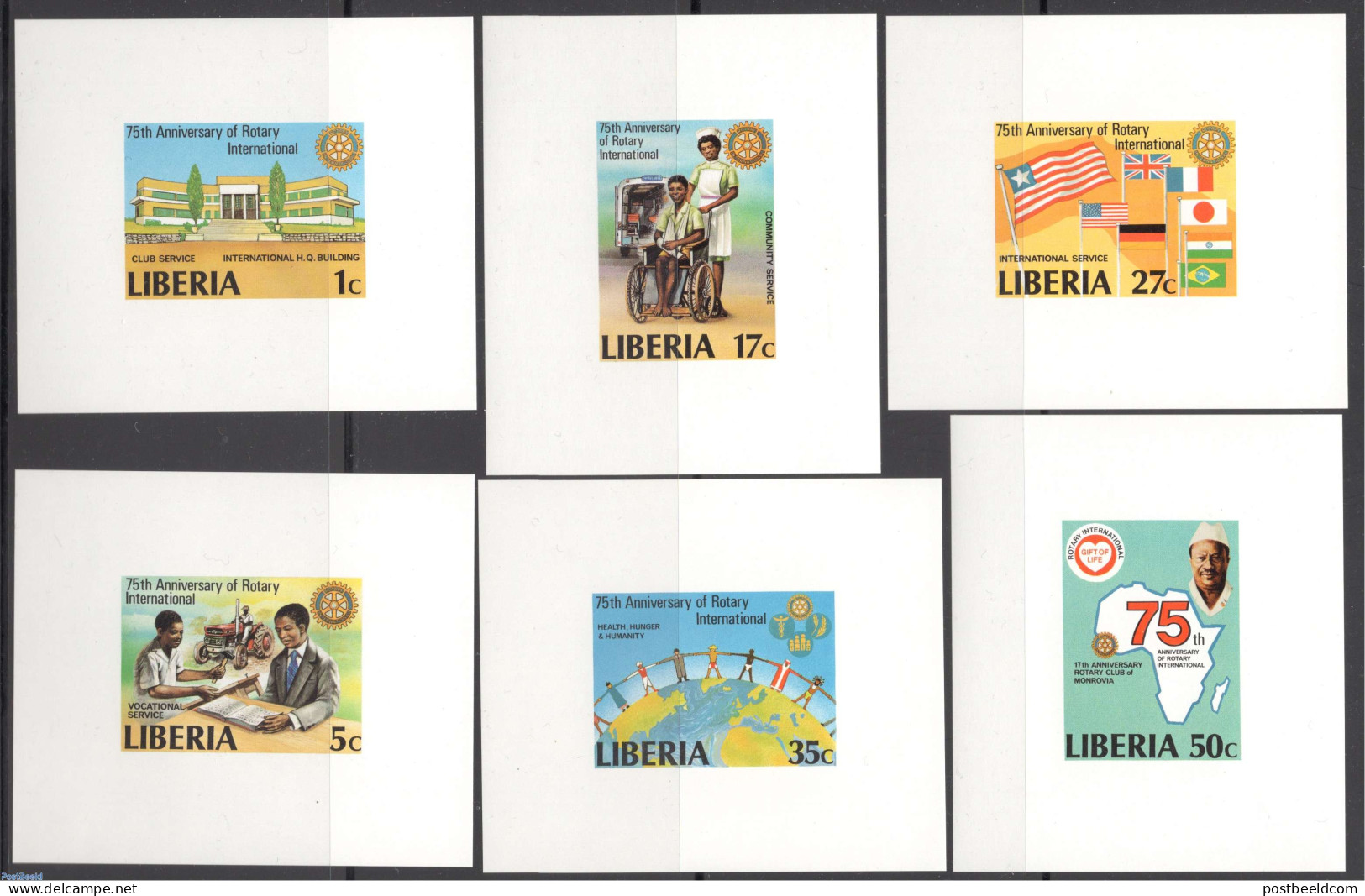 Liberia 1979 Rotary 6 S/s Imperforated, Mint NH, Health - History - Various - Disabled Persons - Flags - Maps - Rotary - Handicap