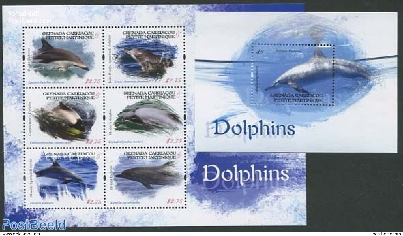 Grenada Grenadines 2013 Petite Martinique, Dolphins 2 S/s, Mint NH, Nature - Sea Mammals - Grenada (1974-...)