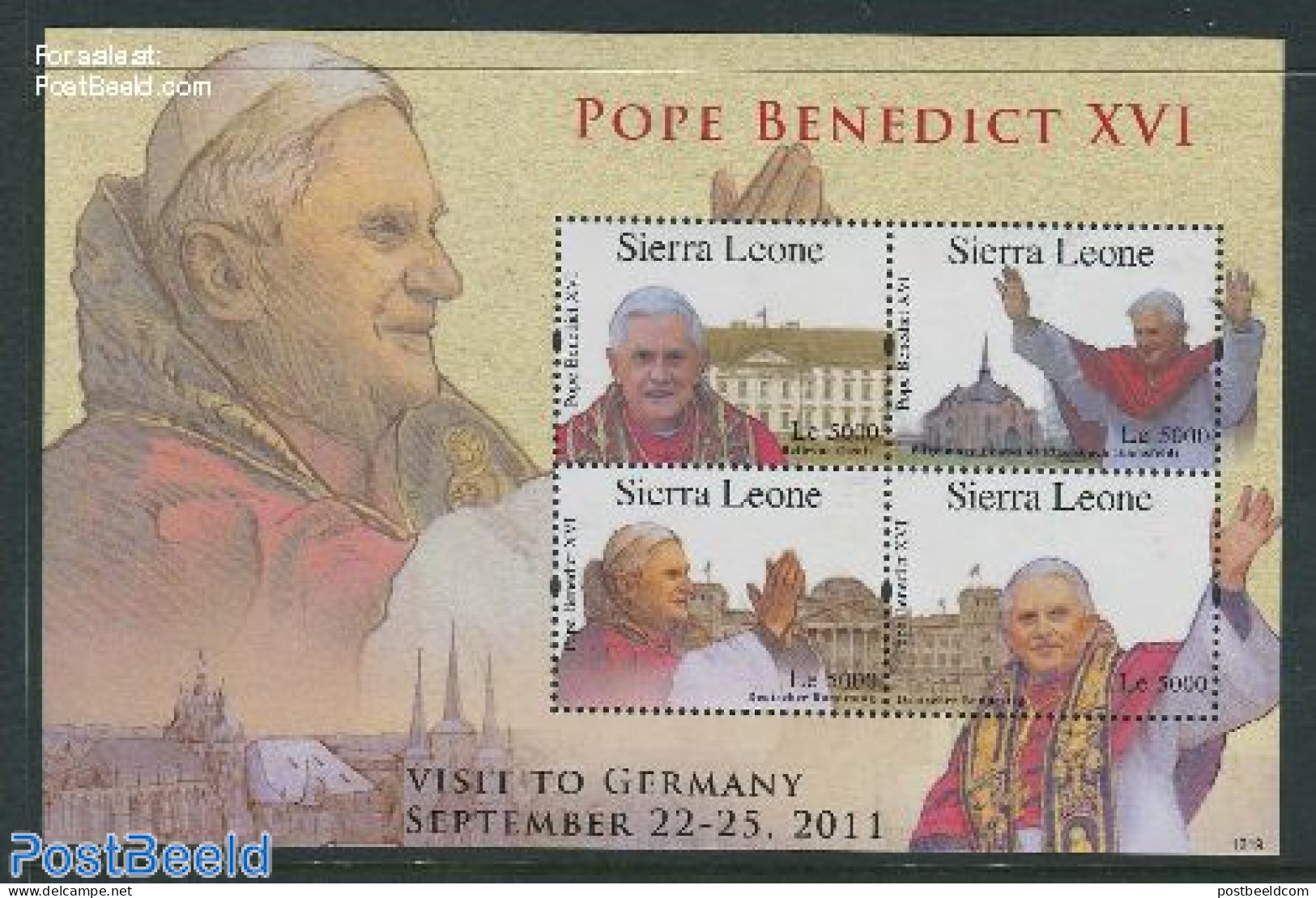 Sierra Leone 2012 Popes Benedict XVI Visit To Germany 4v M/s, Mint NH, History - Religion - Germans - Pope - Päpste