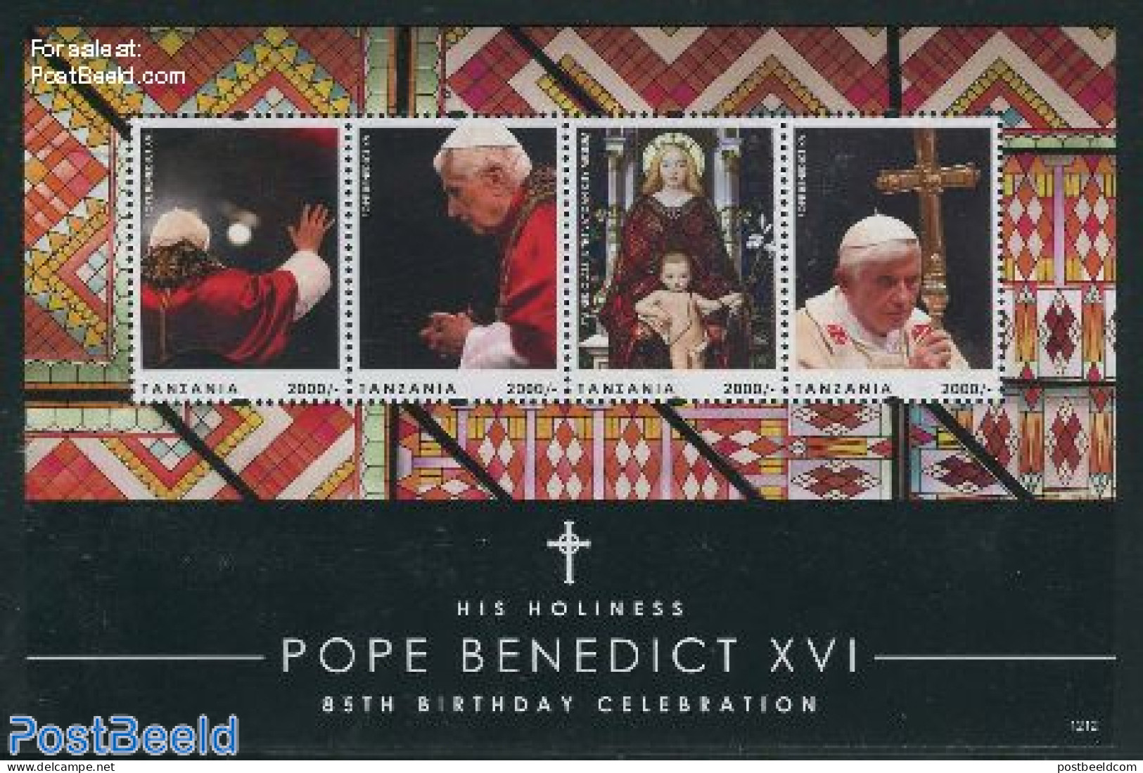 Tanzania 2012 Pope Benedict XVI 4v M/s, Mint NH, Religion - Pope - Religion - Art - Stained Glass And Windows - Päpste