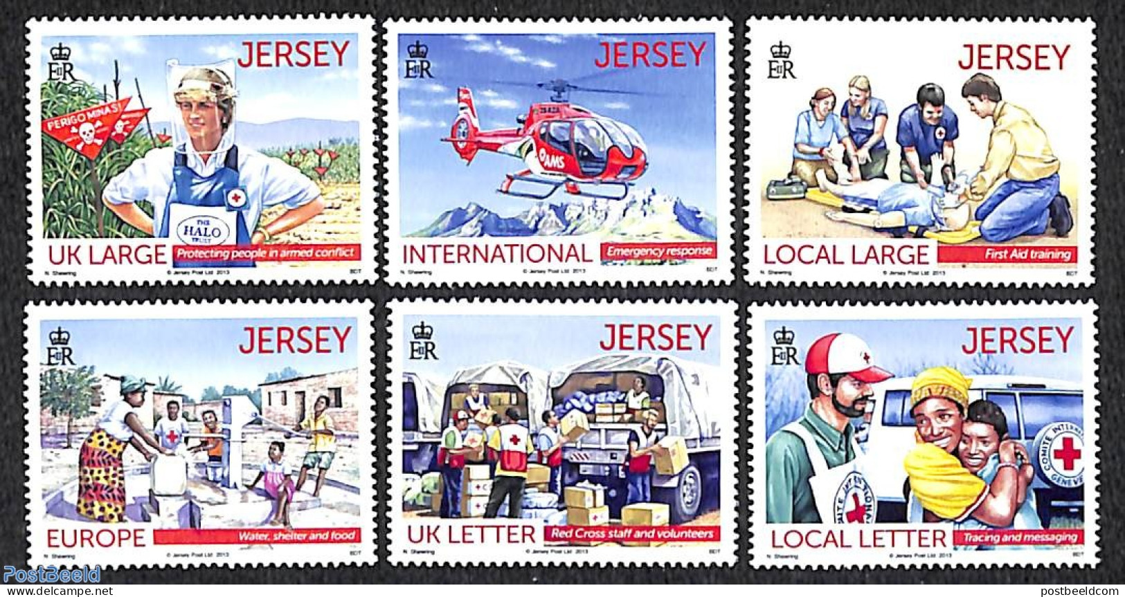 Jersey 2013 150 Years Red Cross 6v, Mint NH, Health - Nature - Transport - Red Cross - Water, Dams & Falls - Automobil.. - Rotes Kreuz