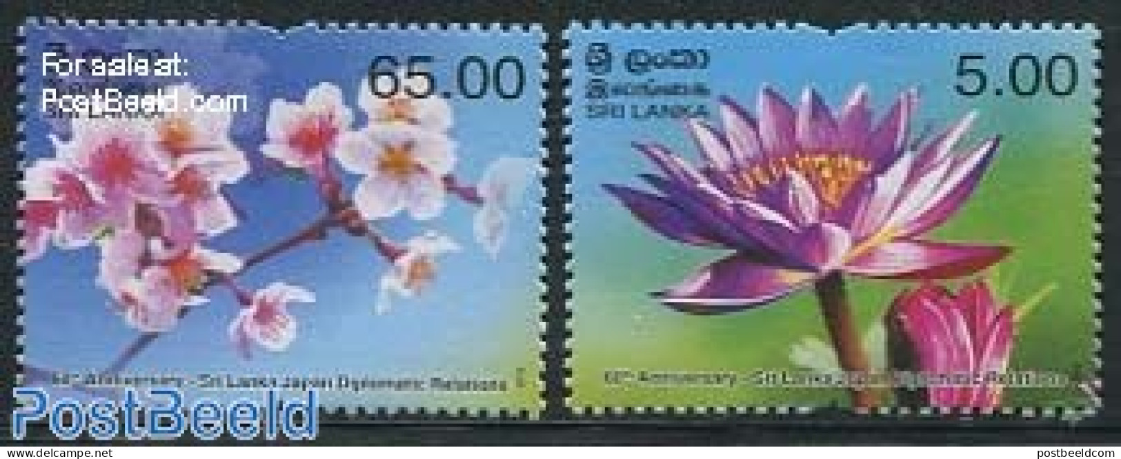 Sri Lanka (Ceylon) 2012 Diplomatic Relations With Japan 2v, Mint NH, Nature - Flowers & Plants - Sri Lanka (Ceylon) (1948-...)