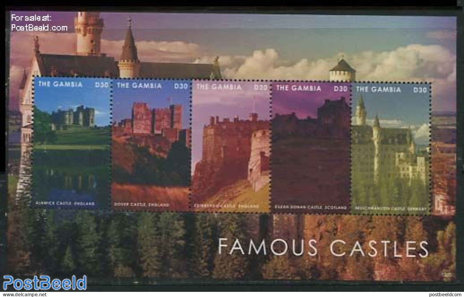 Gambia 2013 Famous Castles 5v M/s, Mint NH, Art - Castles & Fortifications - Châteaux