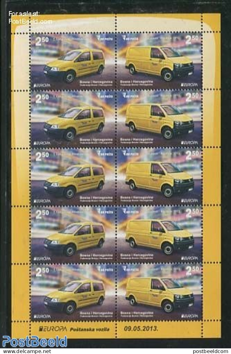 Bosnia Herzegovina 2013 Europa, Postal Transport M/s, Mint NH, History - Transport - Europa (cept) - Post - Automobiles - Poste