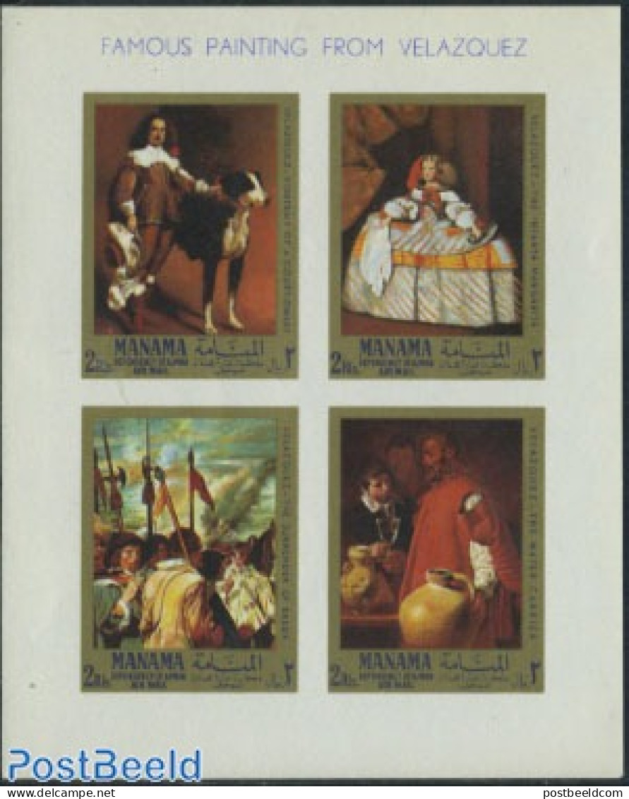 Manama 1968 Paintings S/s, Mint NH, History - Nature - Netherlands & Dutch - Dogs - Art - Paintings - Géographie