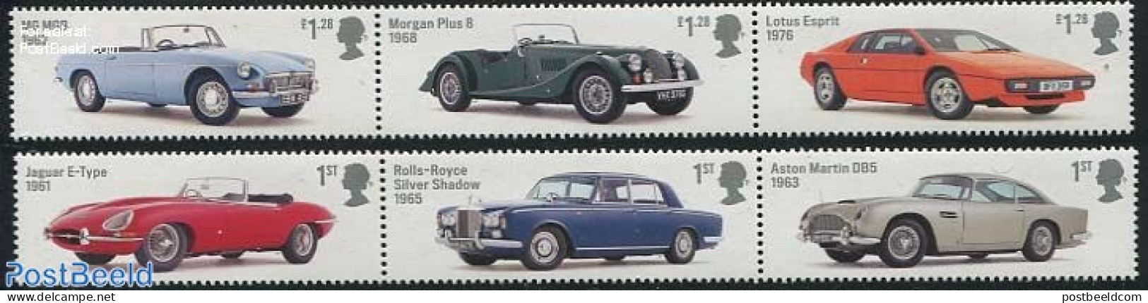 Great Britain 2013 British Automobiles 6v (2x[::]) (Jaguar E-type, Rolls-Royce Silver Shadow, Aston Martin DB5, MGB, M.. - Nuevos
