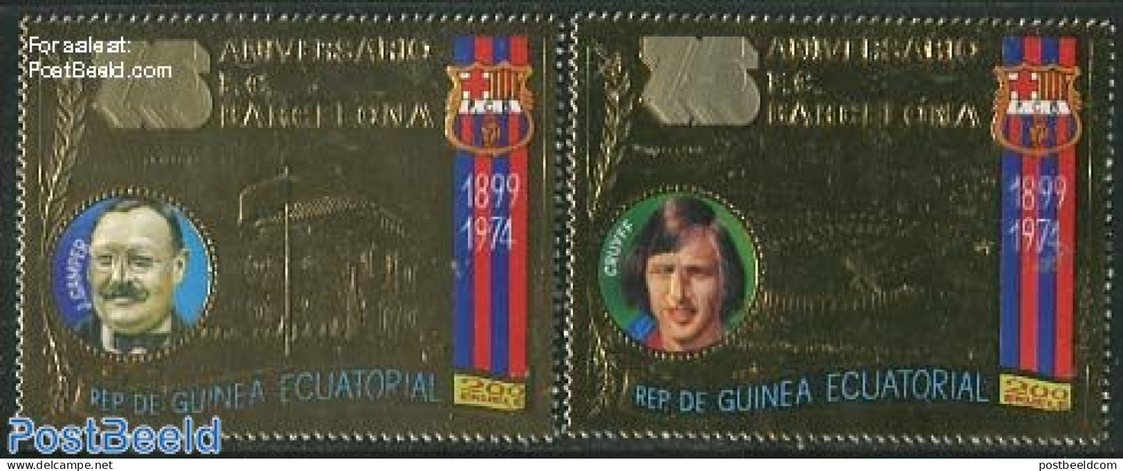 Equatorial Guinea 1974 FC Barcelona 2v, Gold, Mint NH, History - Sport - Netherlands & Dutch - Football - Geographie