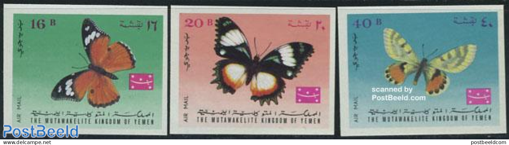 Yemen, Kingdom 1968 Butterflies 3v Imperforated, Mint NH, Nature - Butterflies - Other & Unclassified