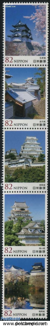 Japan 2015 Japanese Castles No. 4 5v [::::], Mint NH, Nature - Flowers & Plants - Art - Castles & Fortifications - Ungebraucht