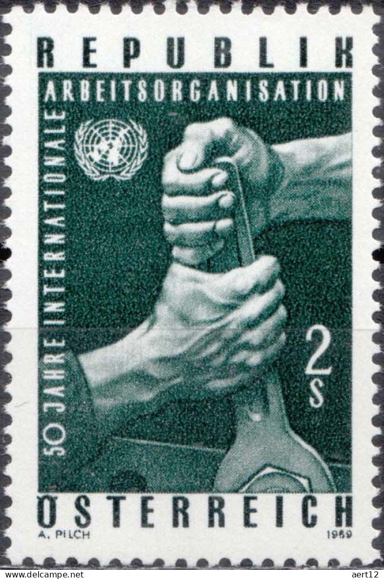 1969, Austria, Hands, Labour Organisations, Tools, U.N.O., MNH(**), Mi: 1305 - Neufs