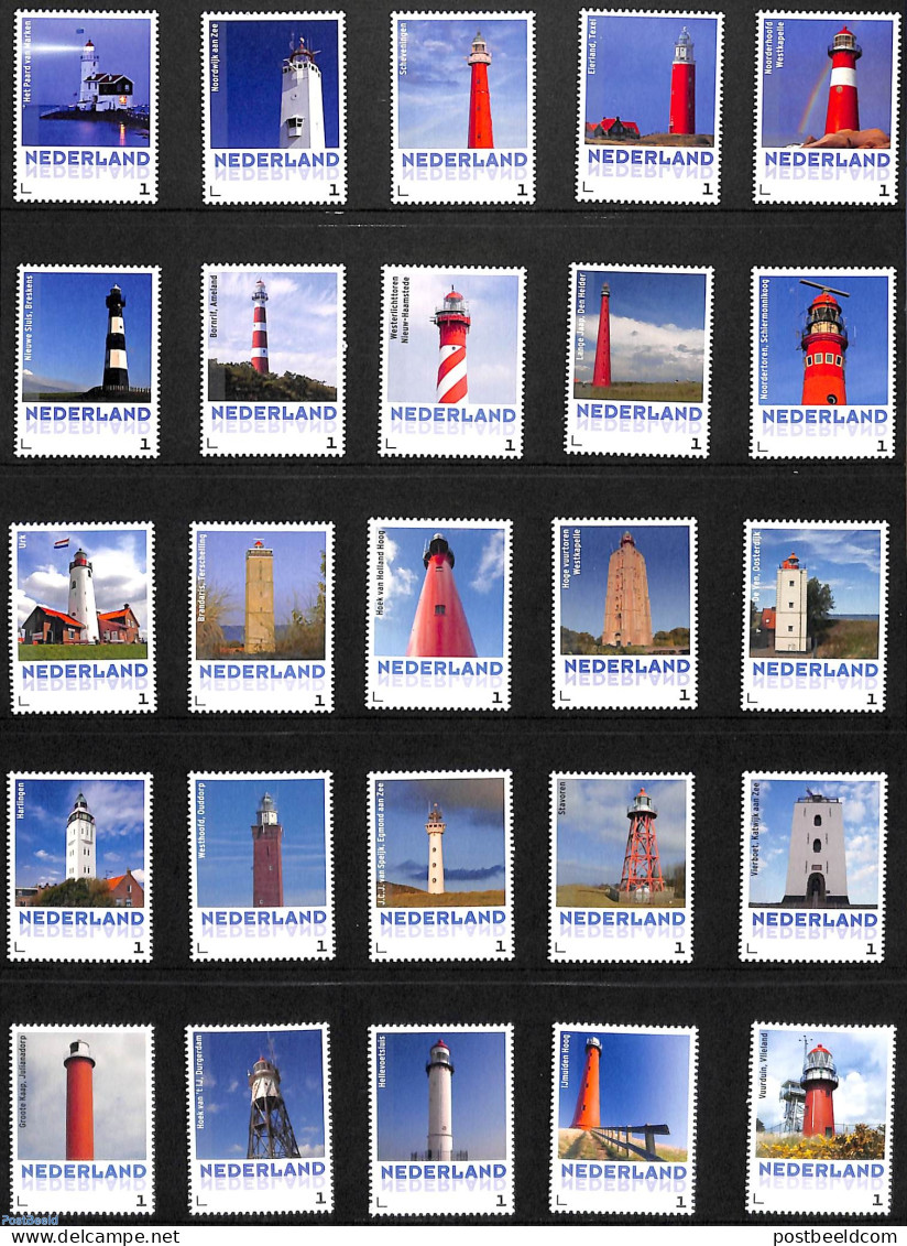 Netherlands - Personal Stamps TNT/PNL 2014 Lighthouses 25v S-a, Mint NH, Various - Lighthouses & Safety At Sea - Leuchttürme