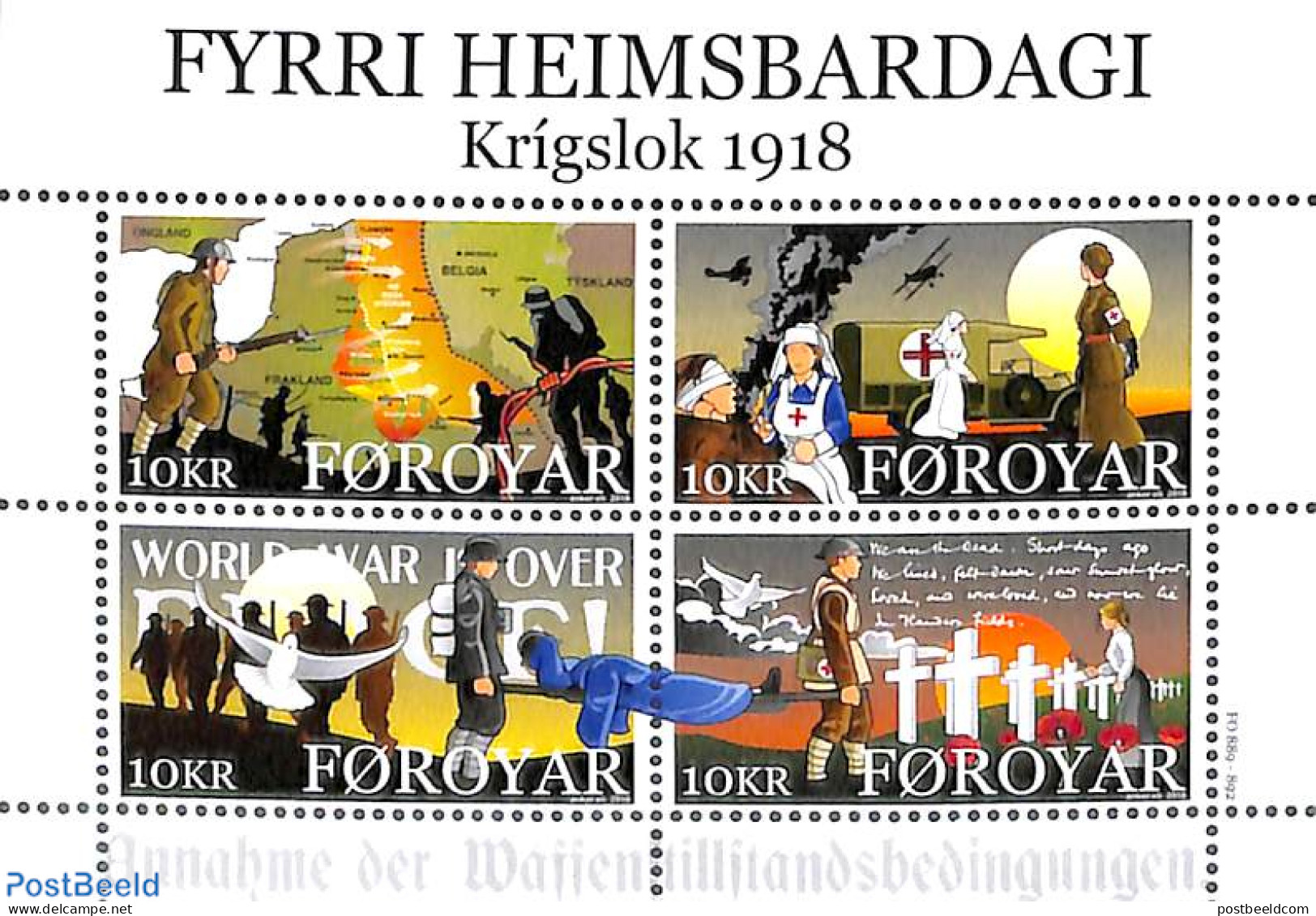Faroe Islands 2018 End Of World War I S/s, Mint NH, Health - History - Nature - Transport - Various - Red Cross - Mili.. - Rode Kruis