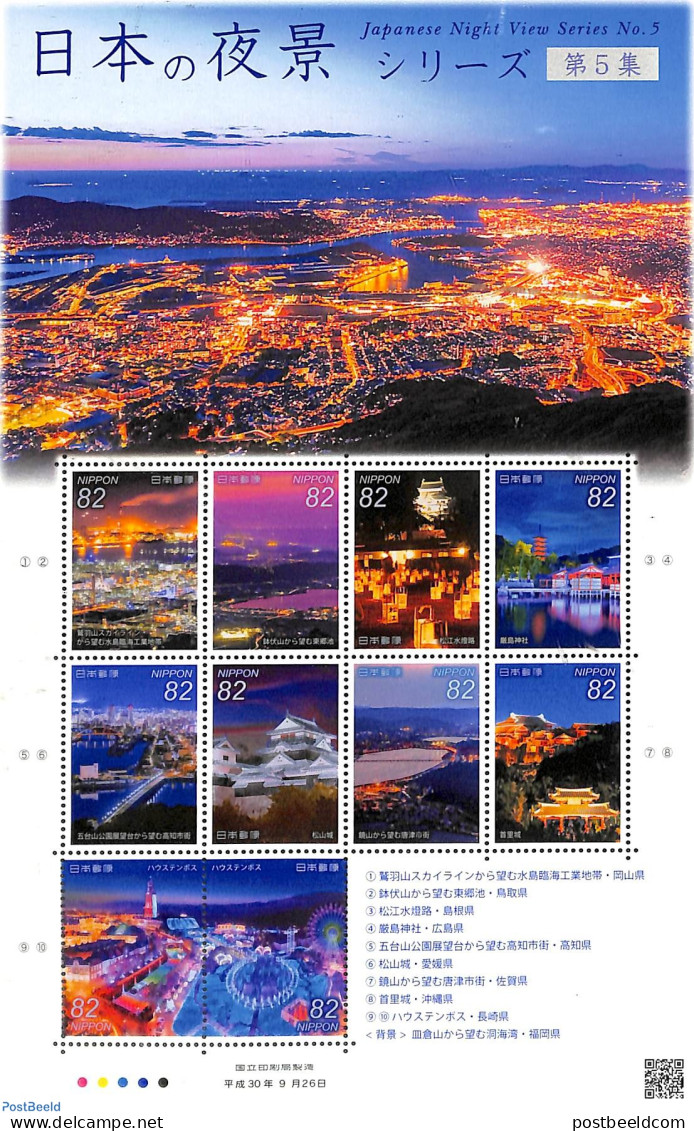 Japan 2018 Night View Series No. 5, 10v M/s, Mint NH, Various - Fairs - Art - Bridges And Tunnels - Unused Stamps