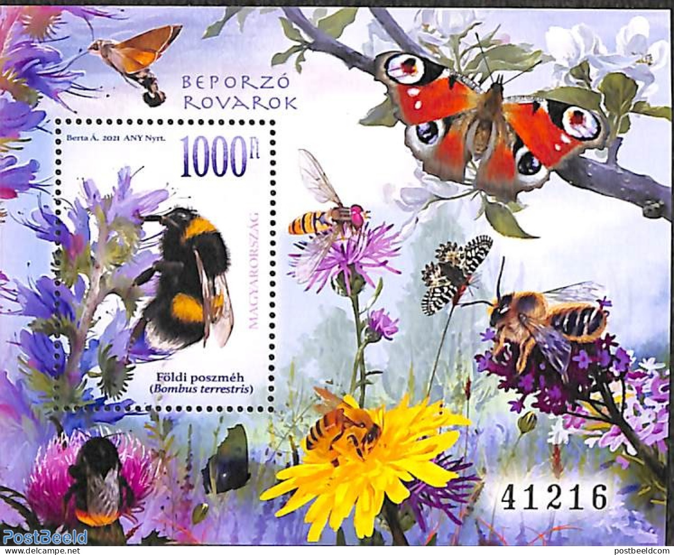 Hungary 2021 Pollinating Insects S/s, Mint NH, Nature - Bees - Flowers & Plants - Insects - Unused Stamps