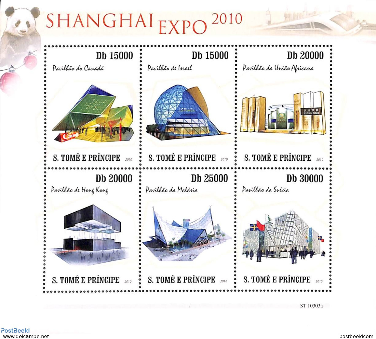 Sao Tome/Principe 2010 Shanghai Expo 6v M/s, Mint NH, Various - World Expositions - Art - Modern Architecture - Sao Tome And Principe