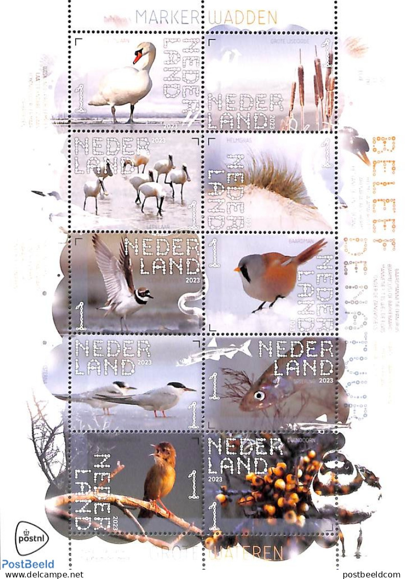 Netherlands 2023 Markerwadden 10v M/s S-a, Mint NH, Nature - Birds - Fish - Unused Stamps