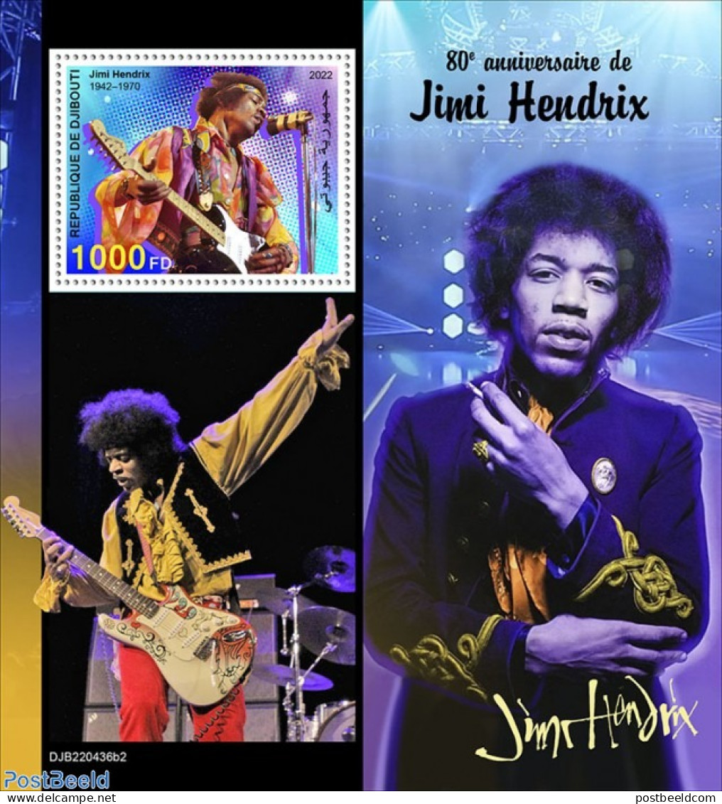 Djibouti 2022 80th Anniversary Of Jimi Hendrix, Mint NH, Performance Art - Music - Musical Instruments - Popular Music - Musique
