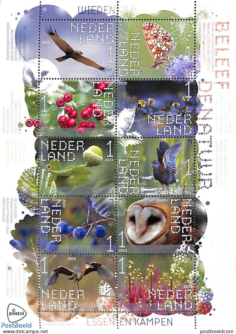 Netherlands 2023 Wieden 10v M/s S-a, Mint NH, Nature - Birds - Butterflies - Fruit - Owls - Unused Stamps