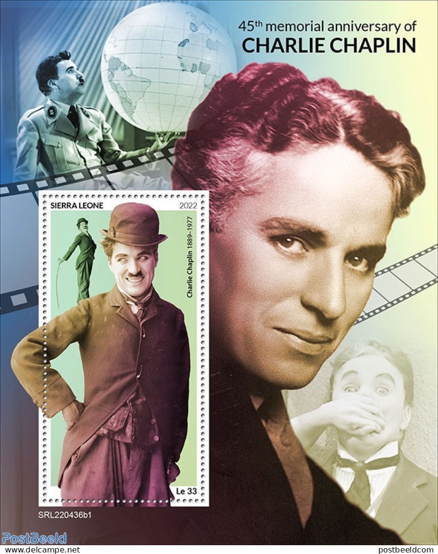 Sierra Leone 2022 45th Memorial Anniversary Of Charlie Chaplin, Mint NH, Performance Art - Movie Stars - Acteurs