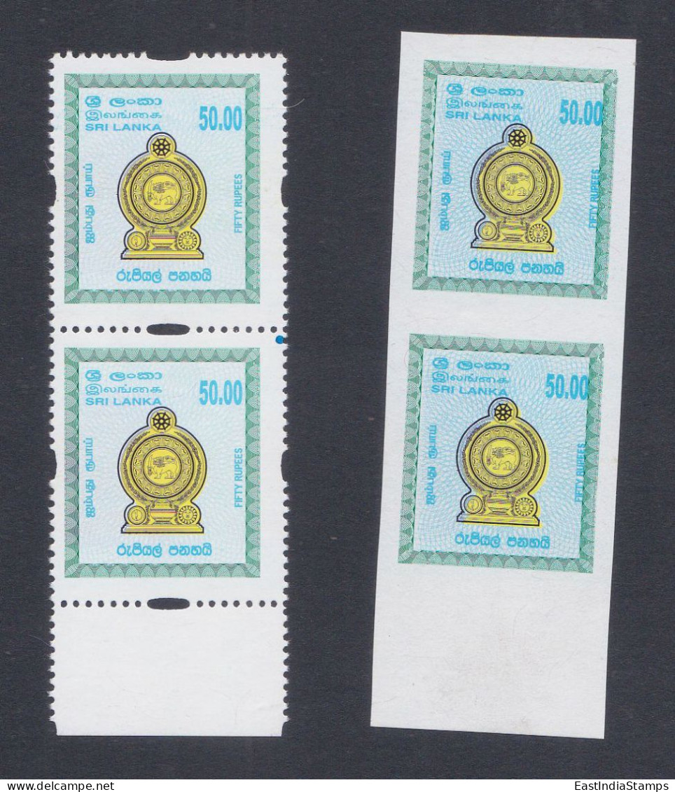 Sri Lanka Ceylon 2002 MNH National Crest, Buddhism, Error: Imperf, Color Shift, Pair - Sri Lanka (Ceylon) (1948-...)