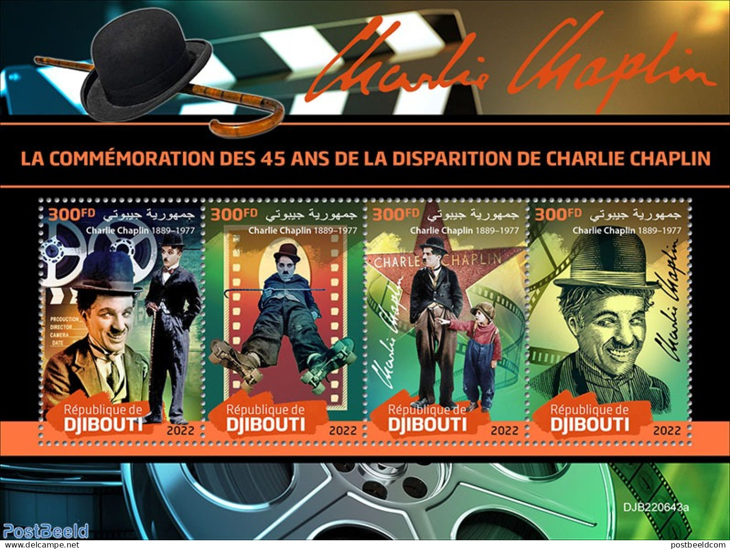Djibouti 2022 45th Memorial Anniversary Of Charlie Chaplin, Mint NH, Performance Art - Movie Stars - Attori