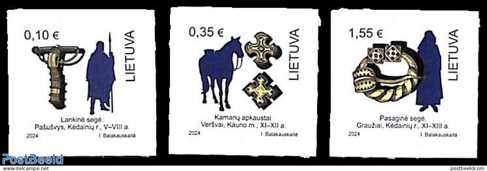 Lithuania 2024 Baltic Tribes 3v S-a, Mint NH, History - Nature - Archaeology - Horses - Arqueología