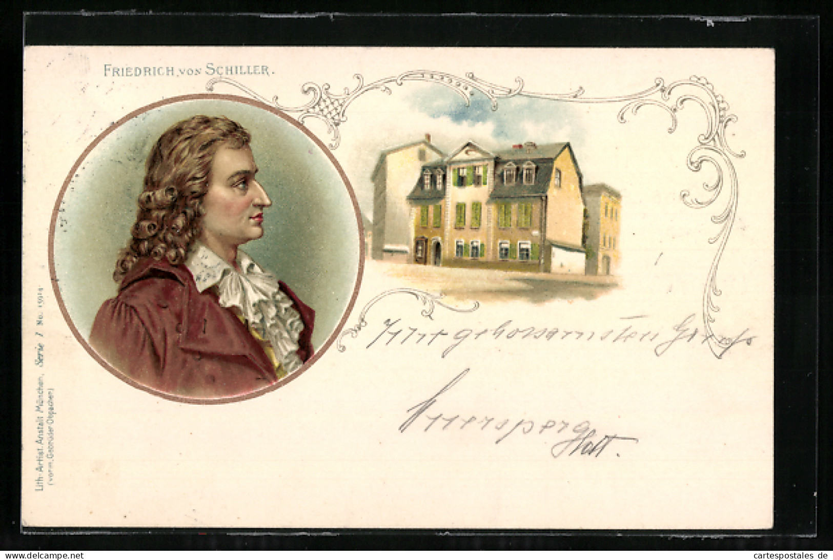 Lithographie Marbach, Friedrich Schiller, Geburtshaus  - Ecrivains