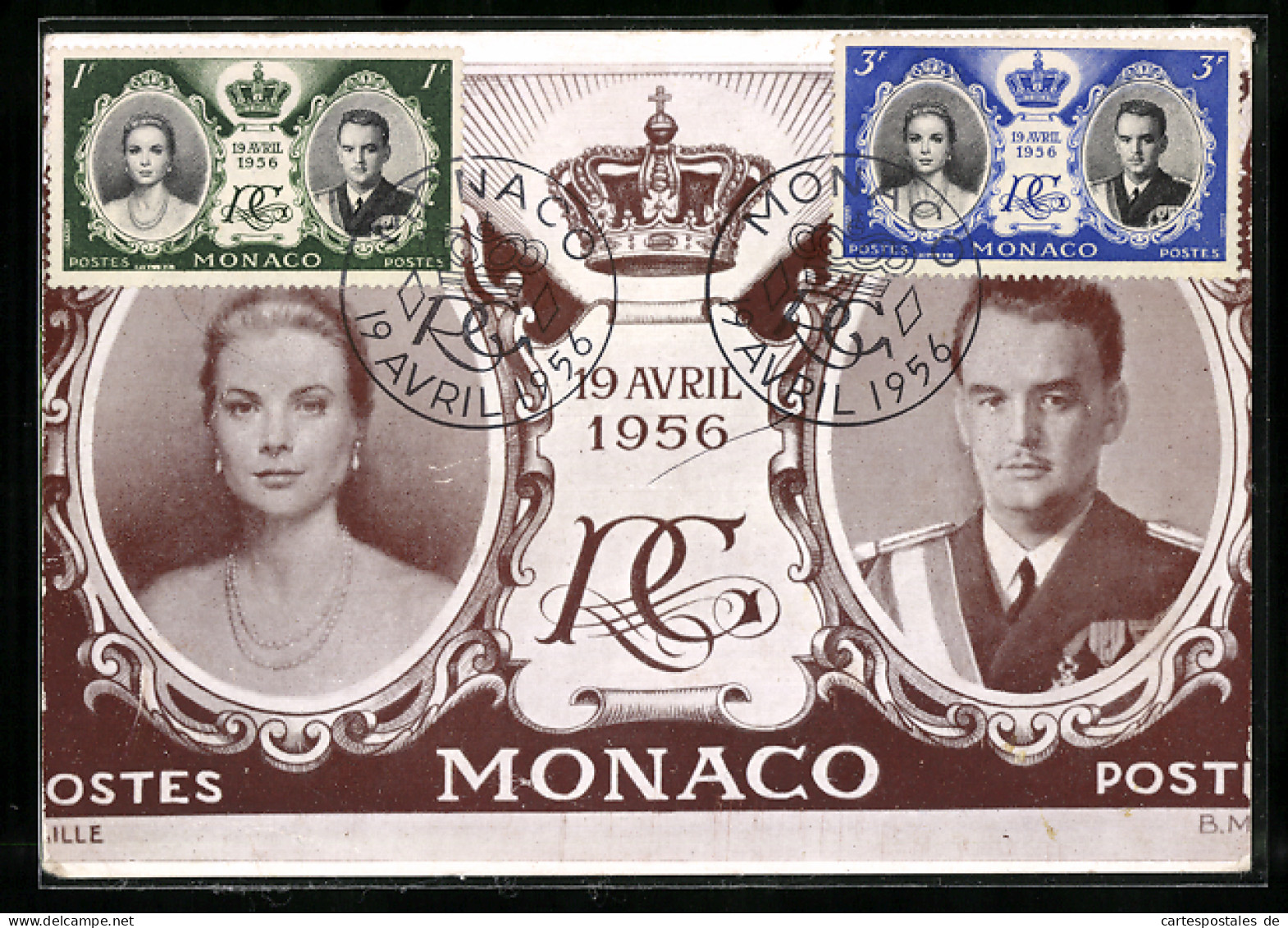 AK Fürsten Rainier Von Monaco Und Grace Kelly Am 19. April 1956  - Familles Royales