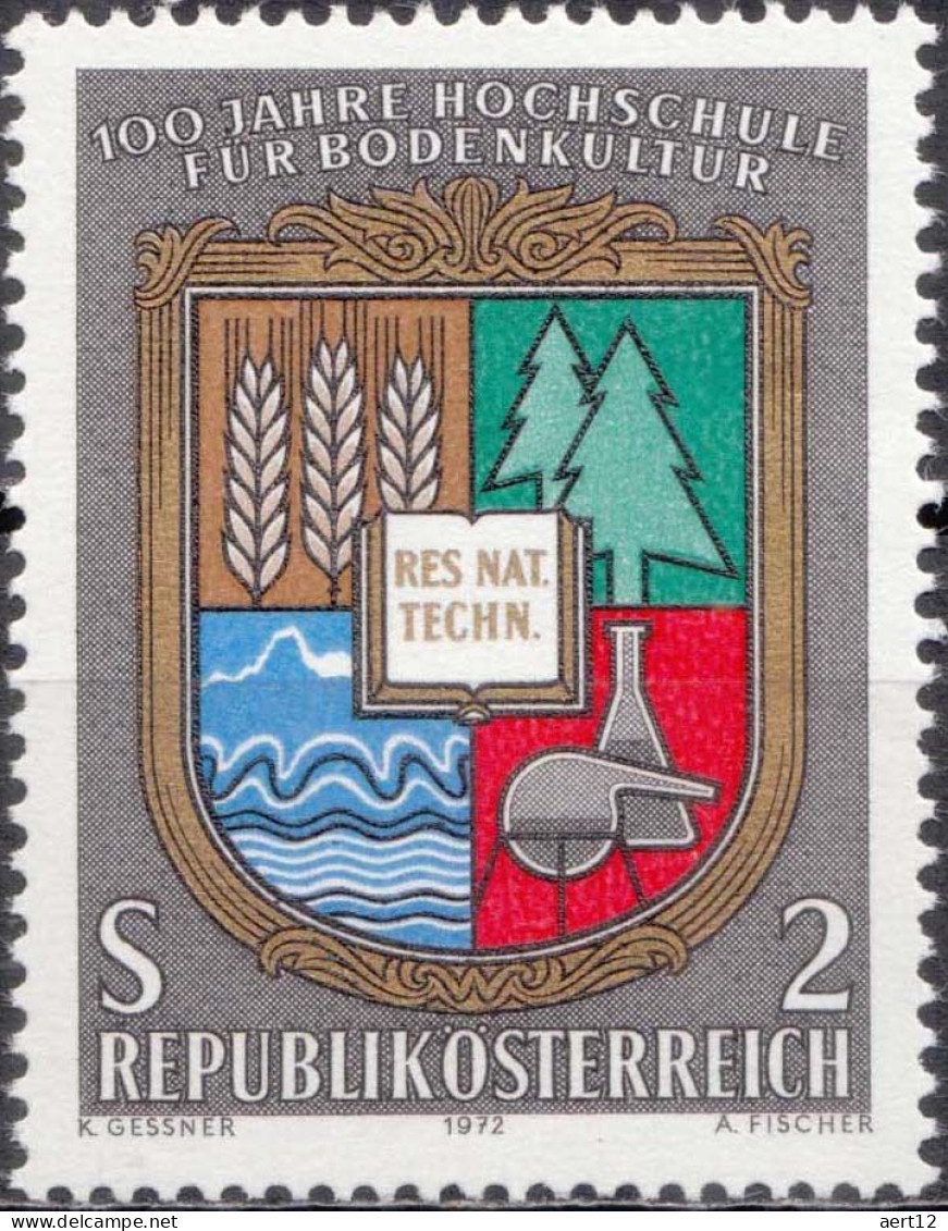 1972, Austria, University Of Natural Resources, Coats Of Arms, Education, Universities, MNH(**), Mi: 1401 - Ungebraucht