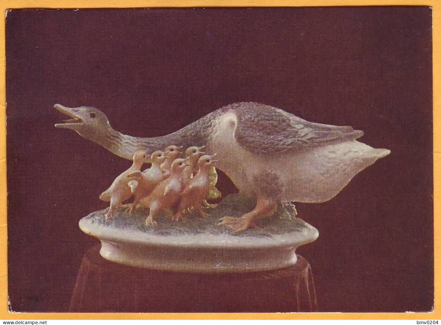 1957 Birds. Russia. Sculpture. Goose With Goslings. Porcelain. Sculptor Sotnikov. - Vögel