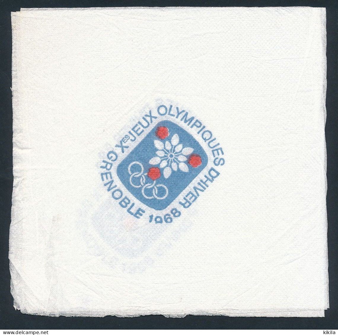 Serviette Papier Avec Blason Officiel D'après Excoffon Des X° Jeux Olympiques D'Hiver De Grenoble 1968 Olympic Games 68 - Other & Unclassified