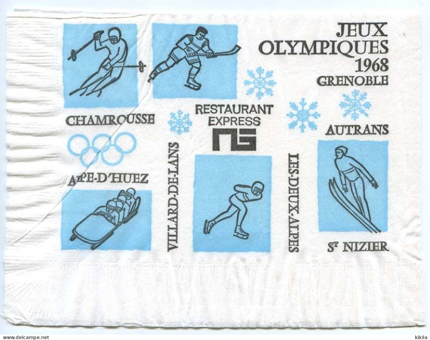 Serviette Papier Les Stations Des X° Jeux Olympiques D'Hiver De Grenoble 1968 Olympic Games 68 - Autres & Non Classés