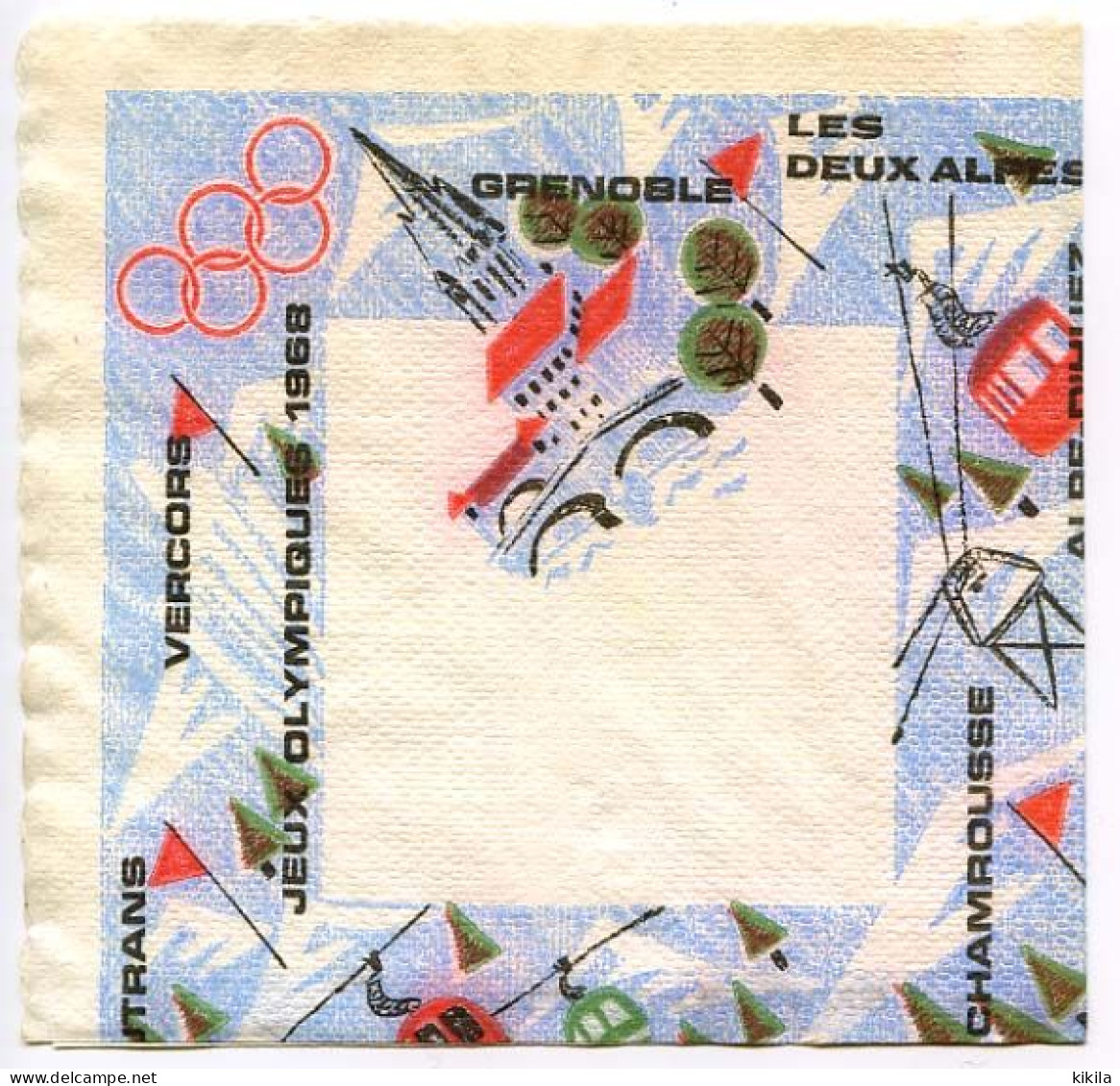 Serviette Papier Les Stations Des X° Jeux Olympiques D'Hiver De Grenoble 1968 Olympic Games 68 - Andere & Zonder Classificatie