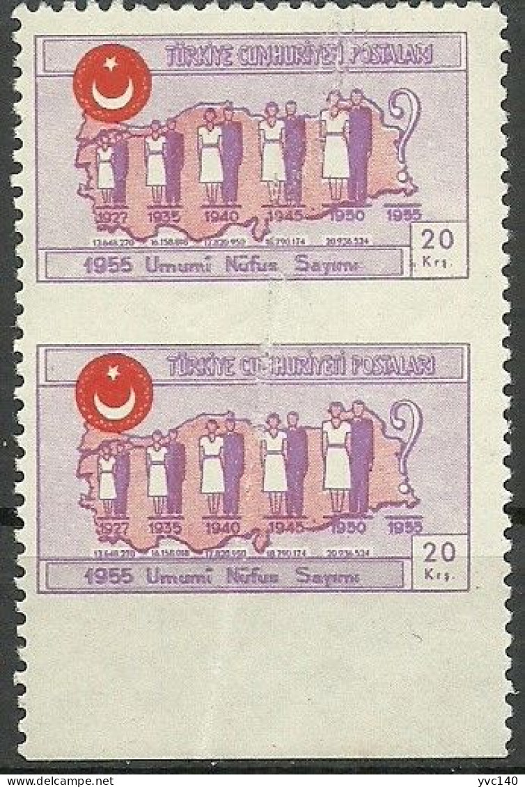 Turkey; 1955 The Census 20 K. ERROR "Partially Imperf." - Unused Stamps