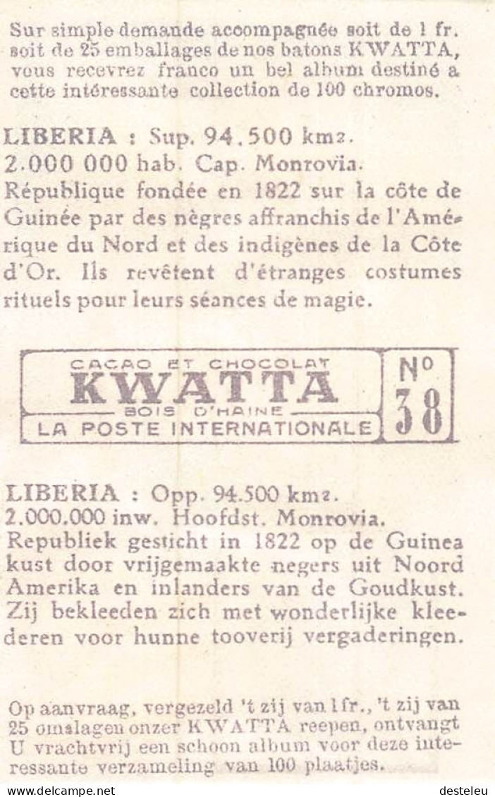 Cacao Et Chocolat - La Poste Internationale - Flag And Stamp Chromo Kwatta - Liberia - Sonstige & Ohne Zuordnung