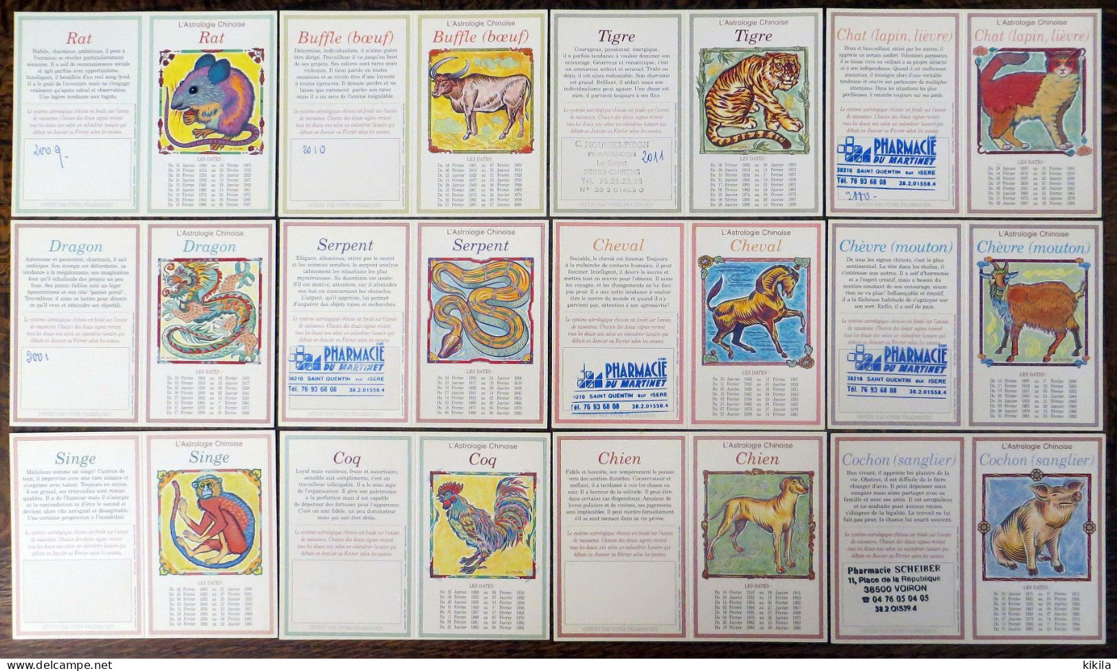12 Calendriers De Poche 1999 Les 12 Signes De L'astrologie Chinoise Horoscope  Laboratoires Paul Hartmann - Klein Formaat: 1991-00