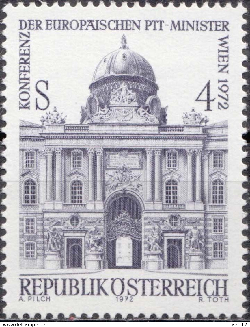 1972, Austria, European PTT Ministers Congress, Buildings, Conferences, Palaces, Postal Unions, MNH(**), Mi: 1385 - Unused Stamps