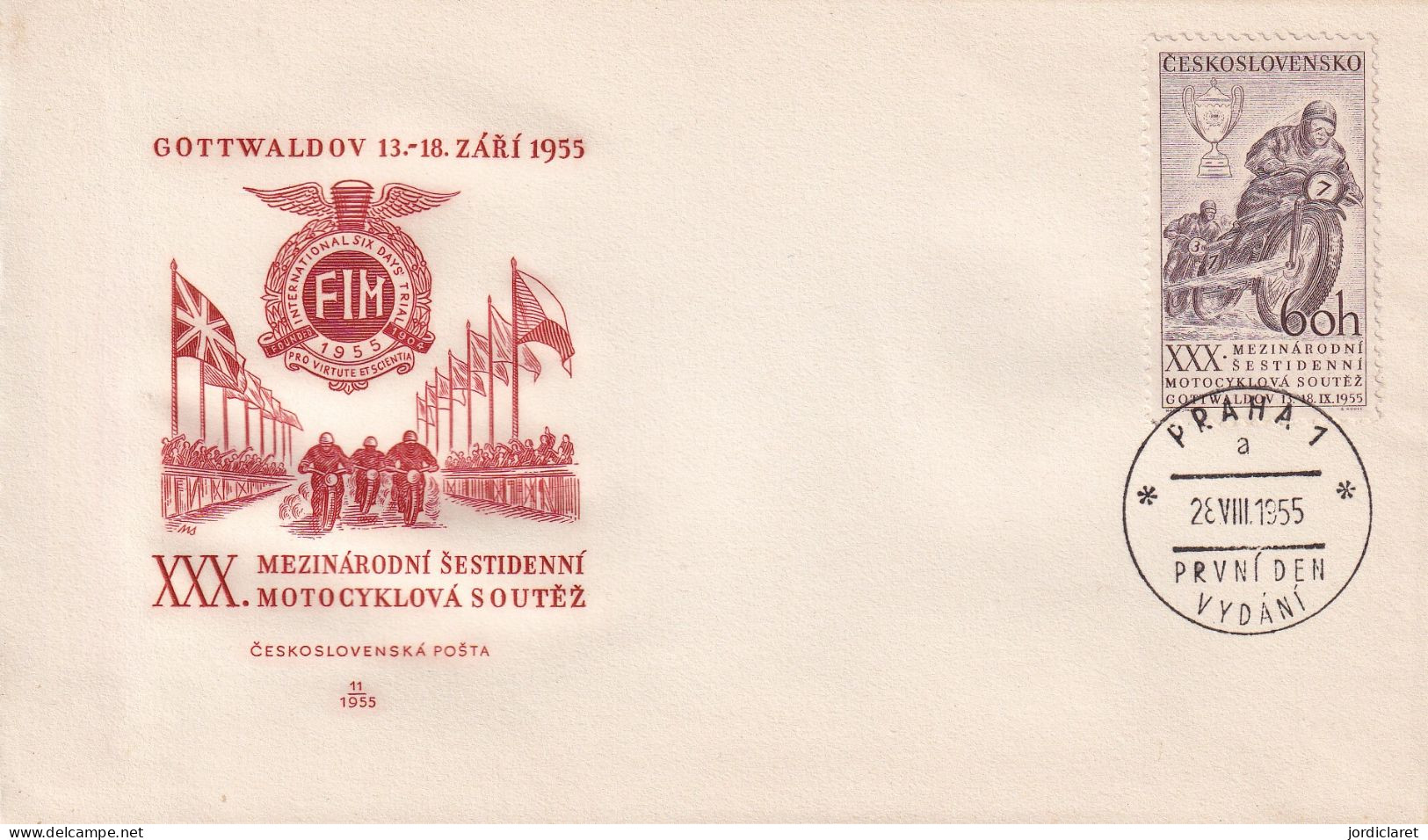 FDC CHECOSLOVAQUIA  1955 - Motorbikes