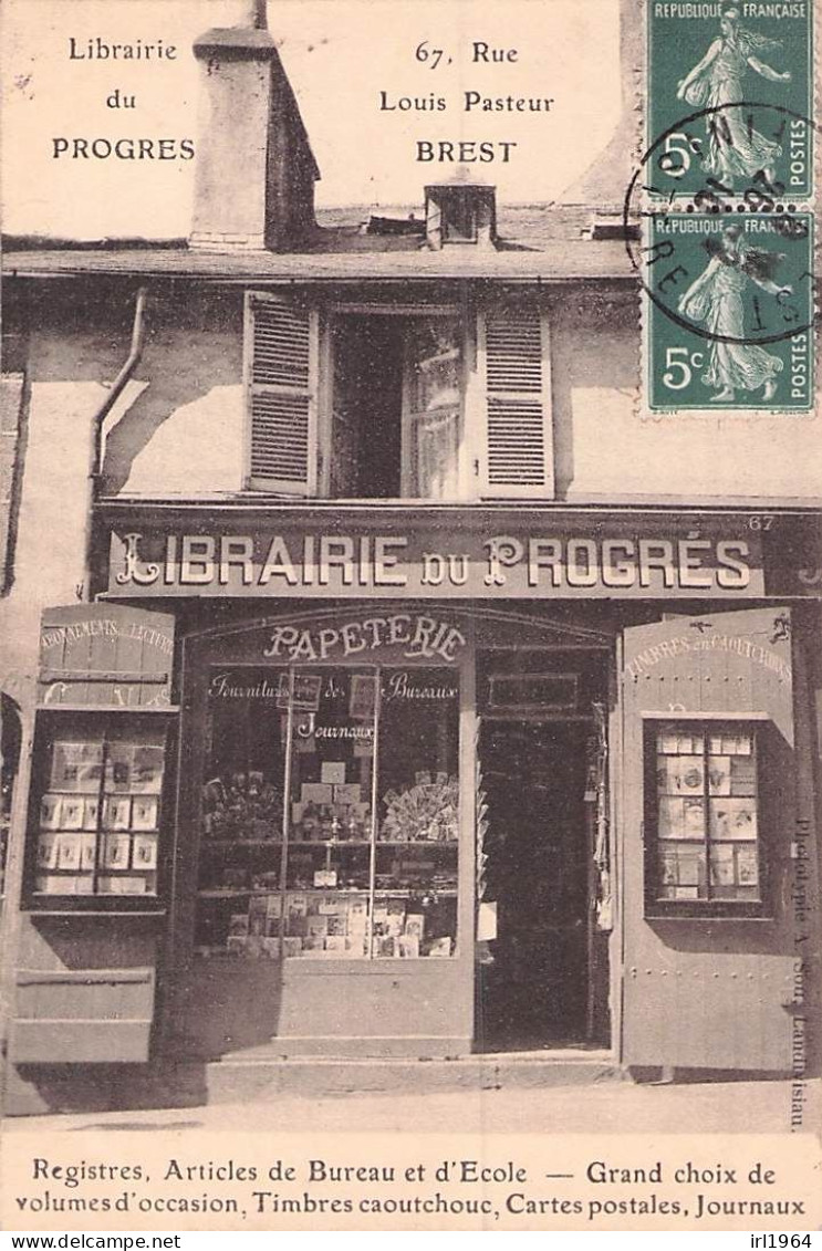 TOP BREST LIBRAIRIE DU PROGRESD PAPETERIE 67 RUE LOUIS PASTEUR 1910 - Brest