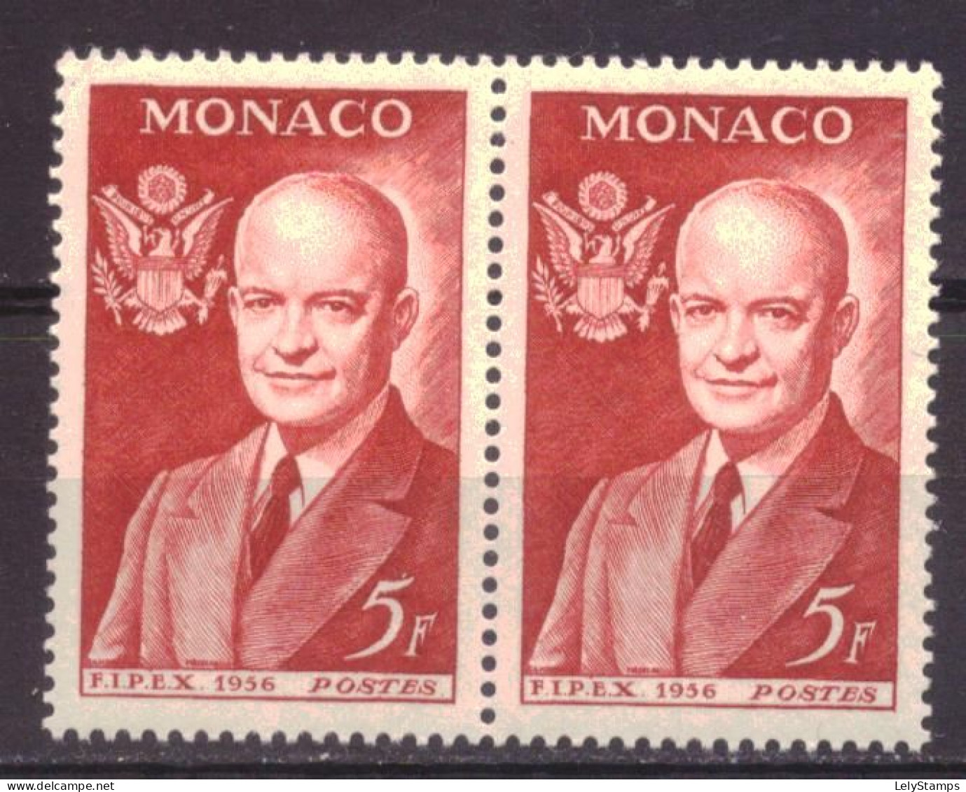 Monaco Mi. 530 Yv. 447 MNH ** Pair Dwight Eisenhower (1956) - Neufs