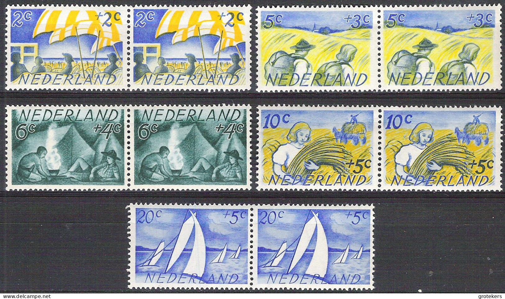 NEDERLAND NVPH 513 / 517 Zomer 1949 In Horizontaale Paartjes **   Cat Value €  23,80 - Unused Stamps