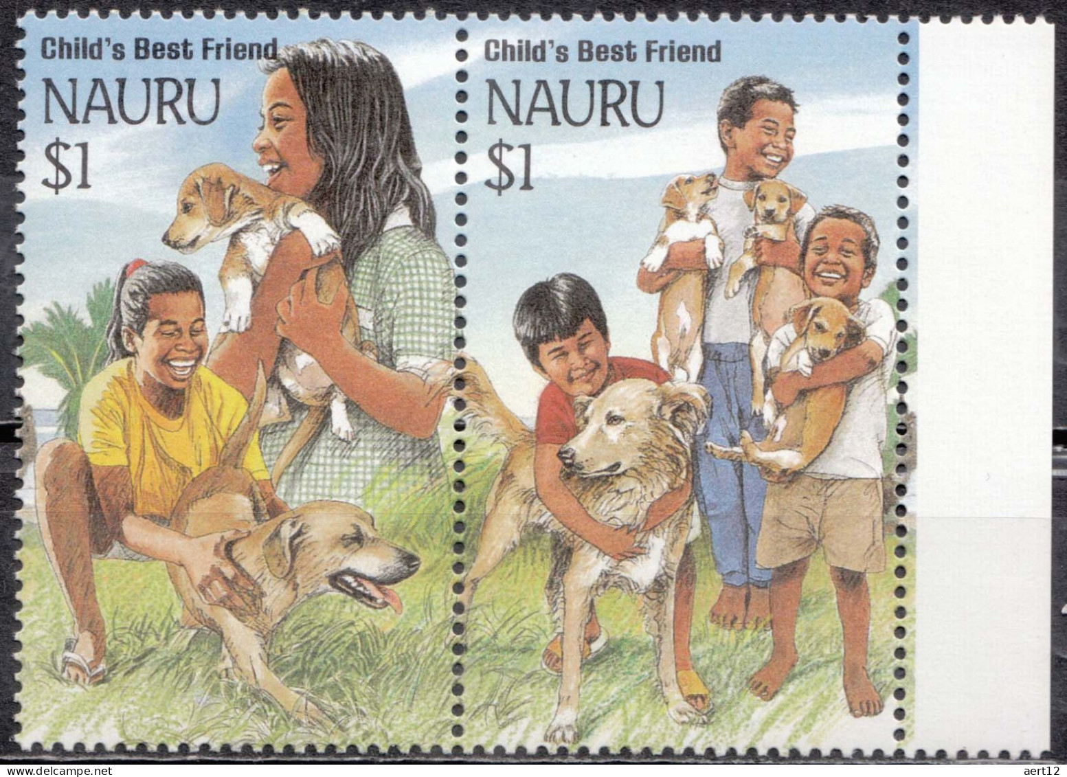 1994, Nauru, Christmas, Animals, Children, Chinese New Year, Chinese Zodiac,  Dogs, 1 Stamps, MNH(**), NR 400-01 - Nauru