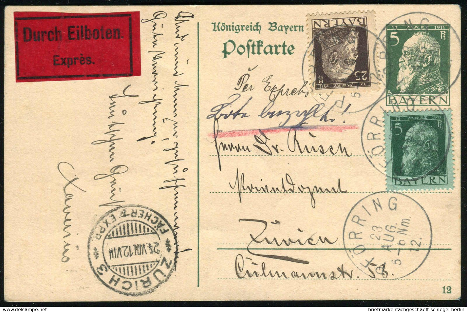 Altdeutschland Bayern, 1912, 77, 80, Brief - Enteros Postales