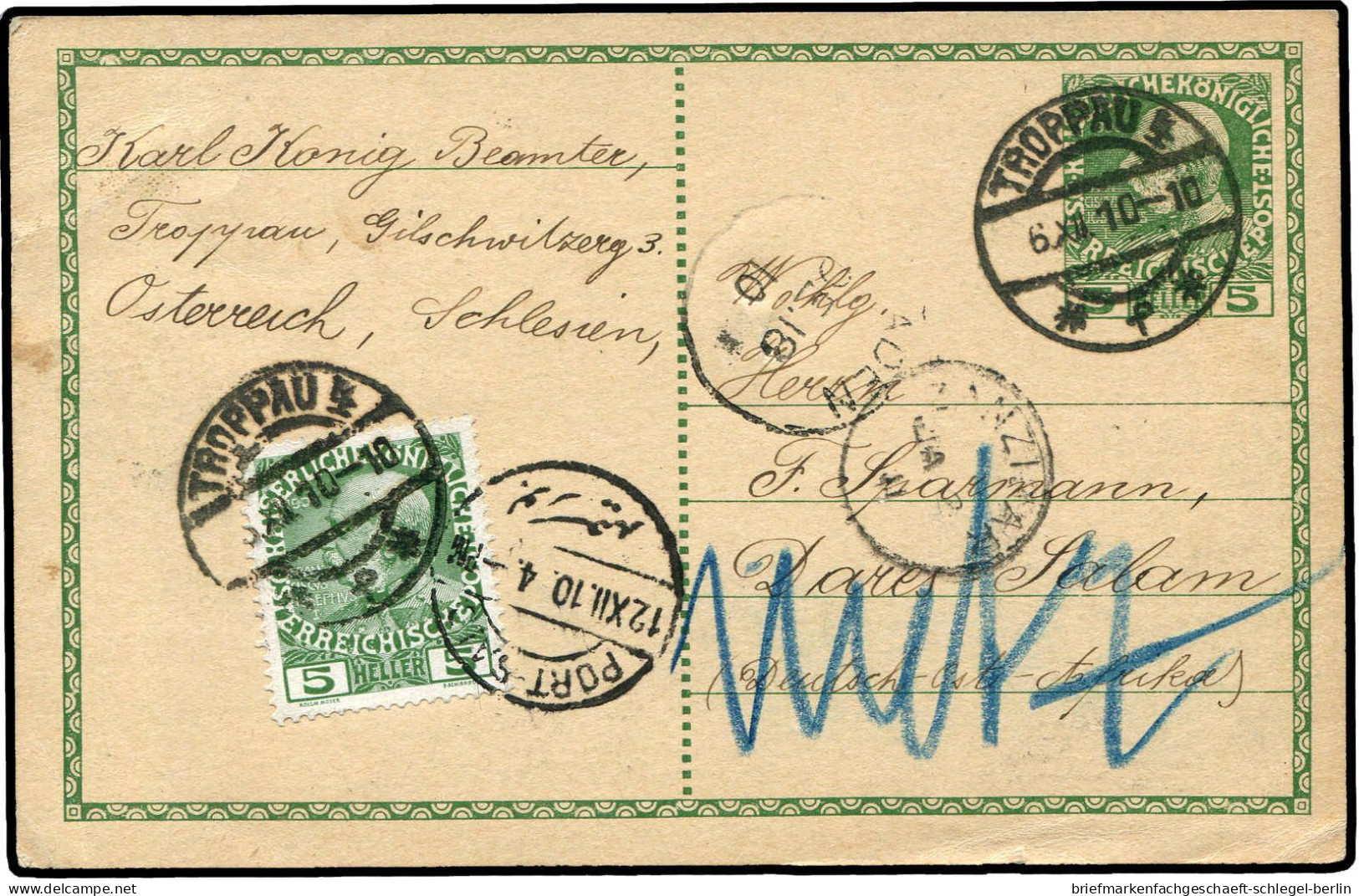 Deutsche Kolonien Ostafrika, 1910, Brief - África Oriental Alemana