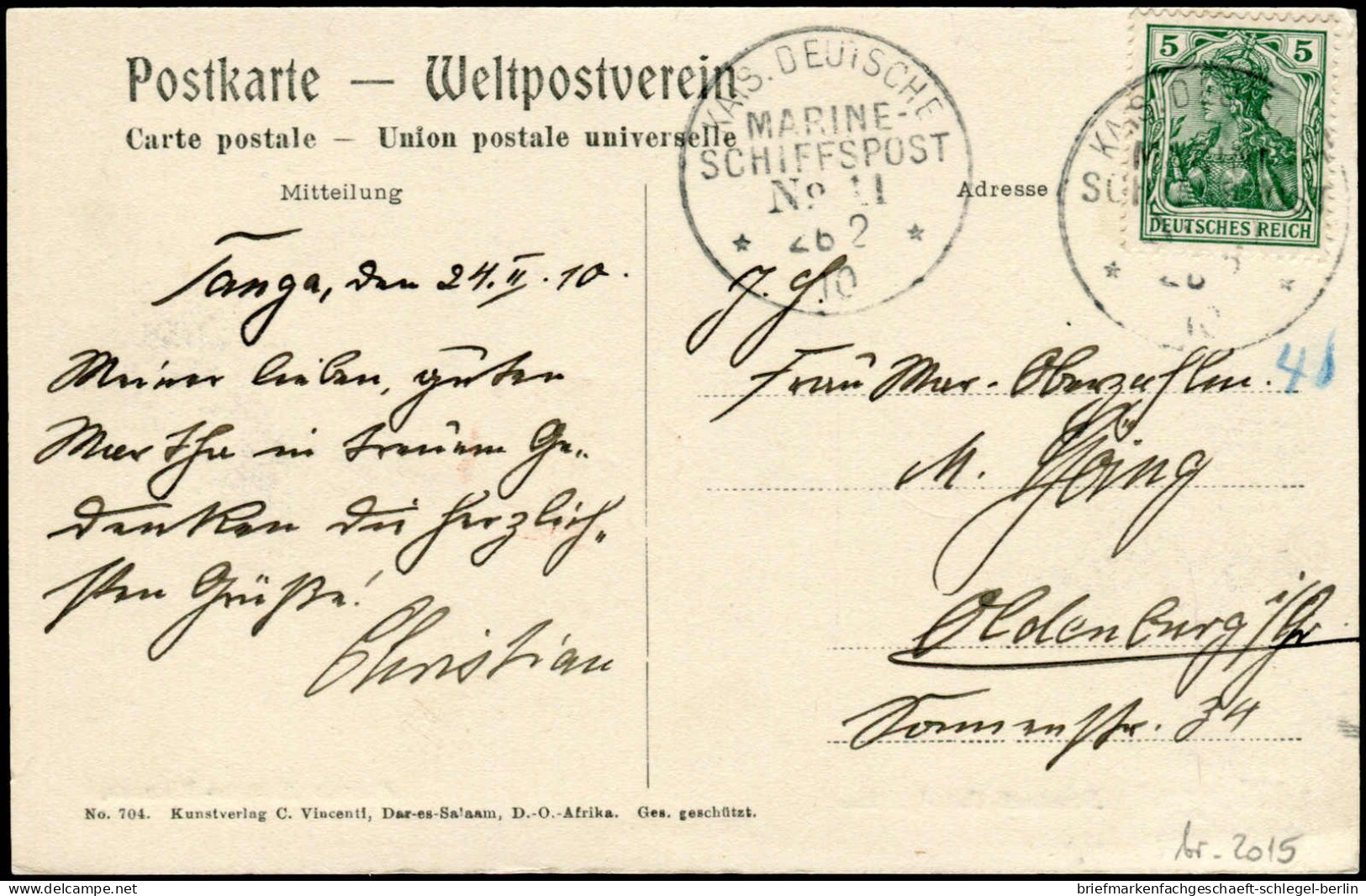 Deutsche Kolonien Ostafrika, 1910, Brief - Duits-Oost-Afrika